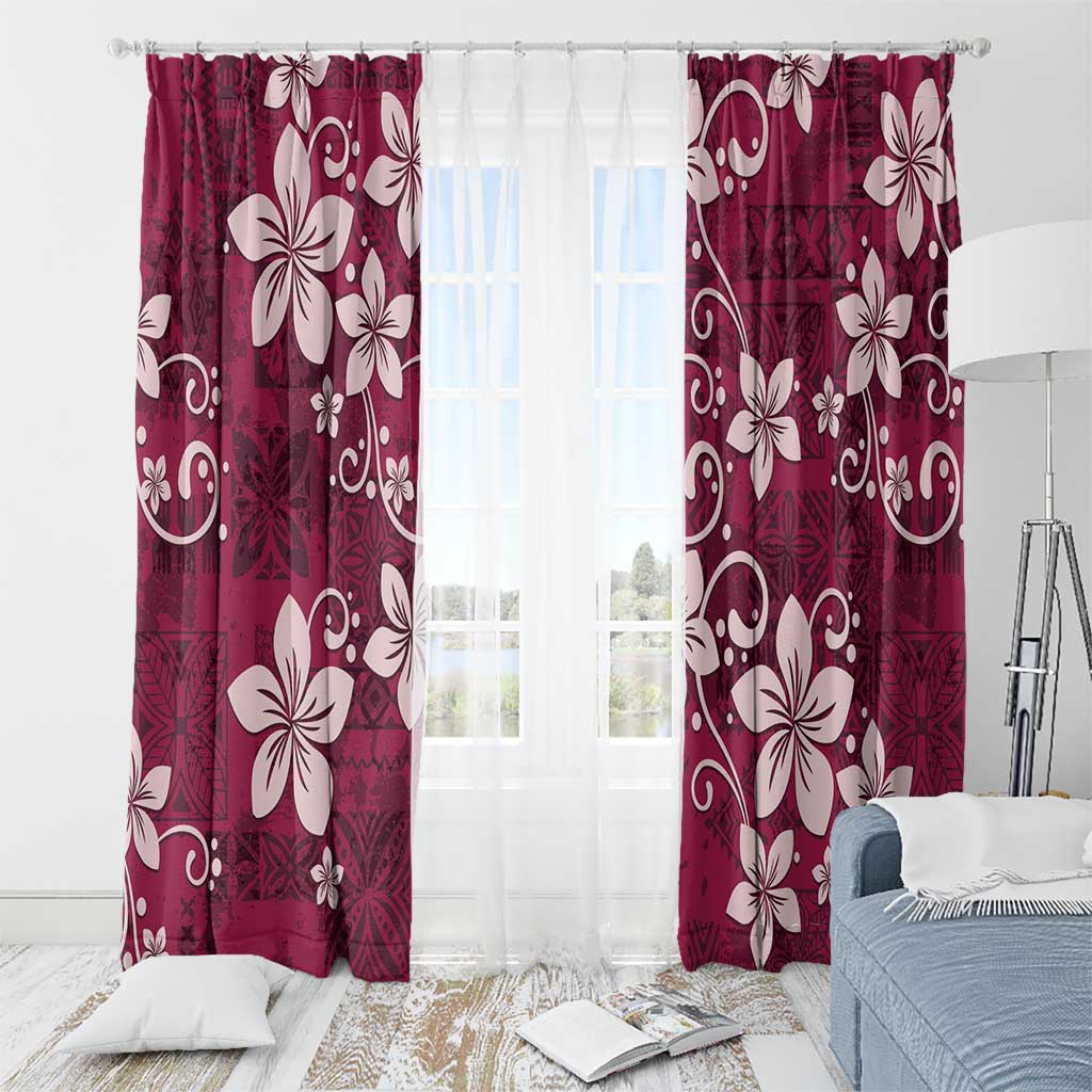 Plumeria Floral Tapa Pattern Ruby Pink Window Curtain LT01 - Polynesian Pride
