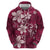 Plumeria Floral Tapa Pattern Ruby Pink Zip Hoodie