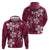 Plumeria Floral Tapa Pattern Ruby Pink Zip Hoodie