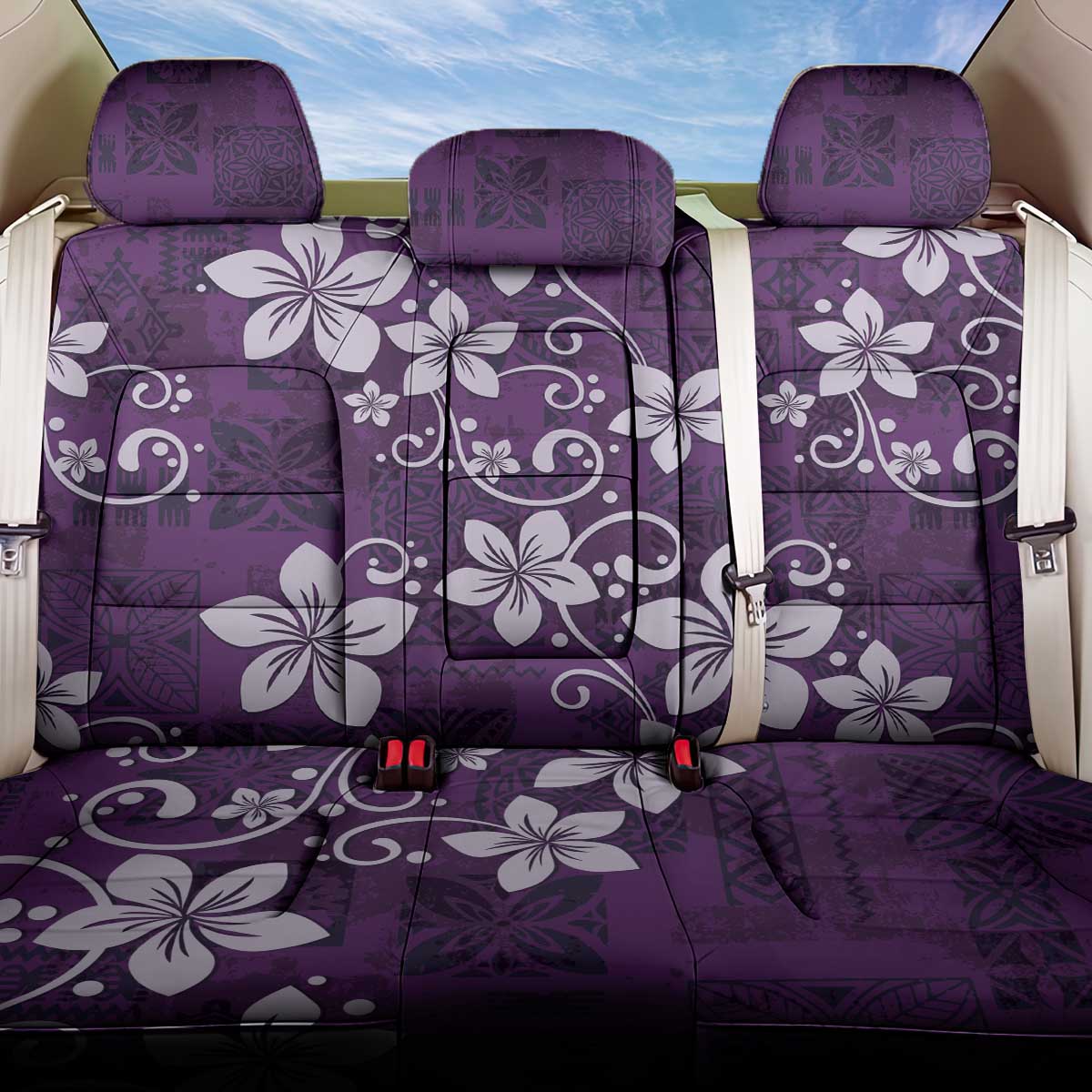 Plumeria Floral Tapa Pattern Amethyst Purple Back Car Seat Cover