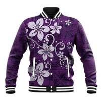 Plumeria Floral Tapa Pattern Amethyst Purple Baseball Jacket LT01 Unisex Purple - Polynesian Pride