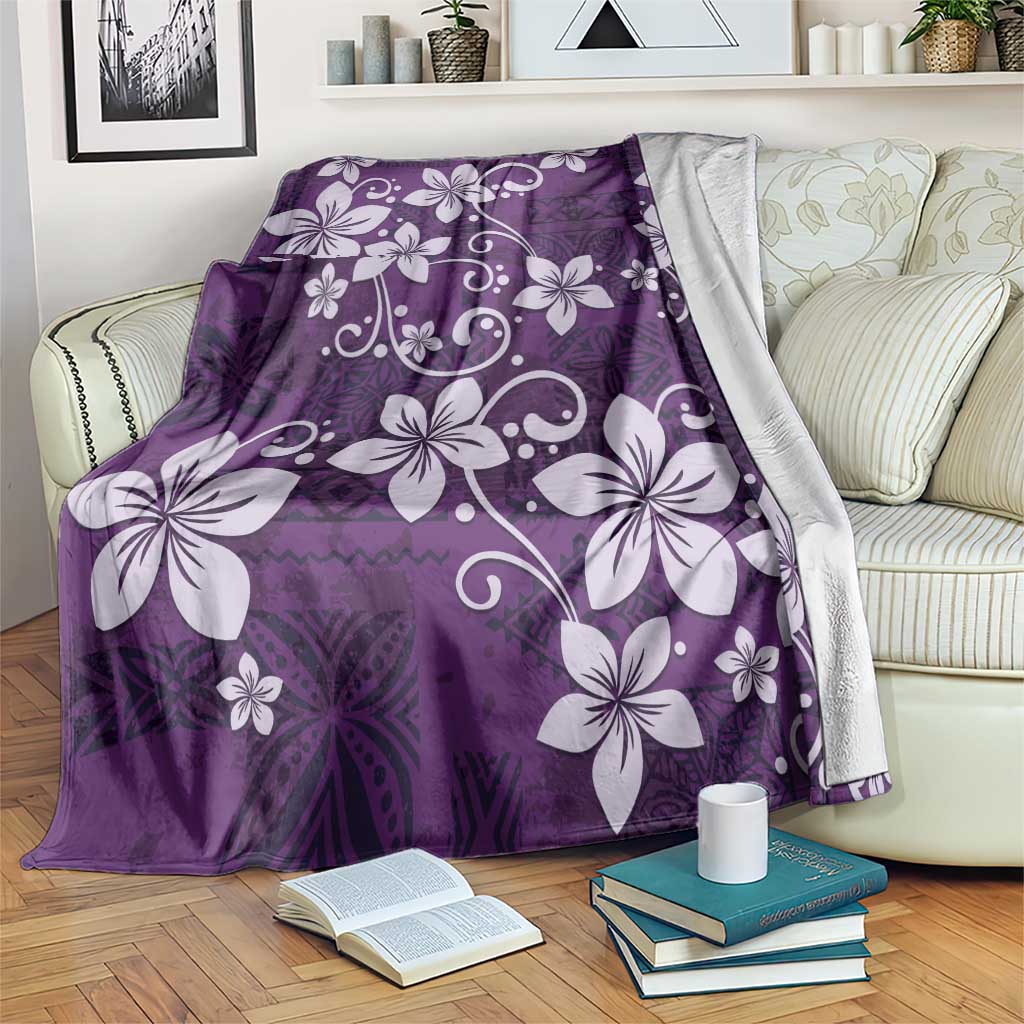 Plumeria Floral Tapa Pattern Amethyst Purple Blanket LT01 Purple - Polynesian Pride