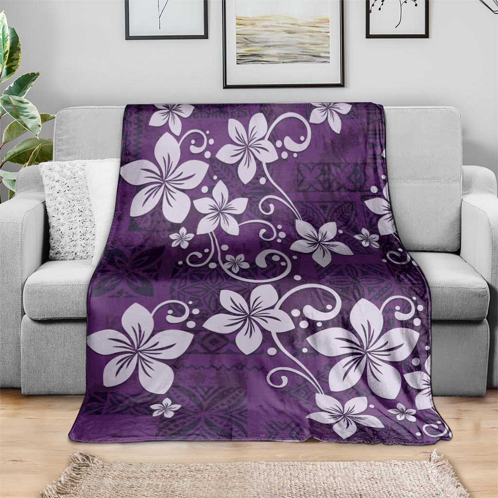 Plumeria Floral Tapa Pattern Amethyst Purple Blanket LT01 - Polynesian Pride