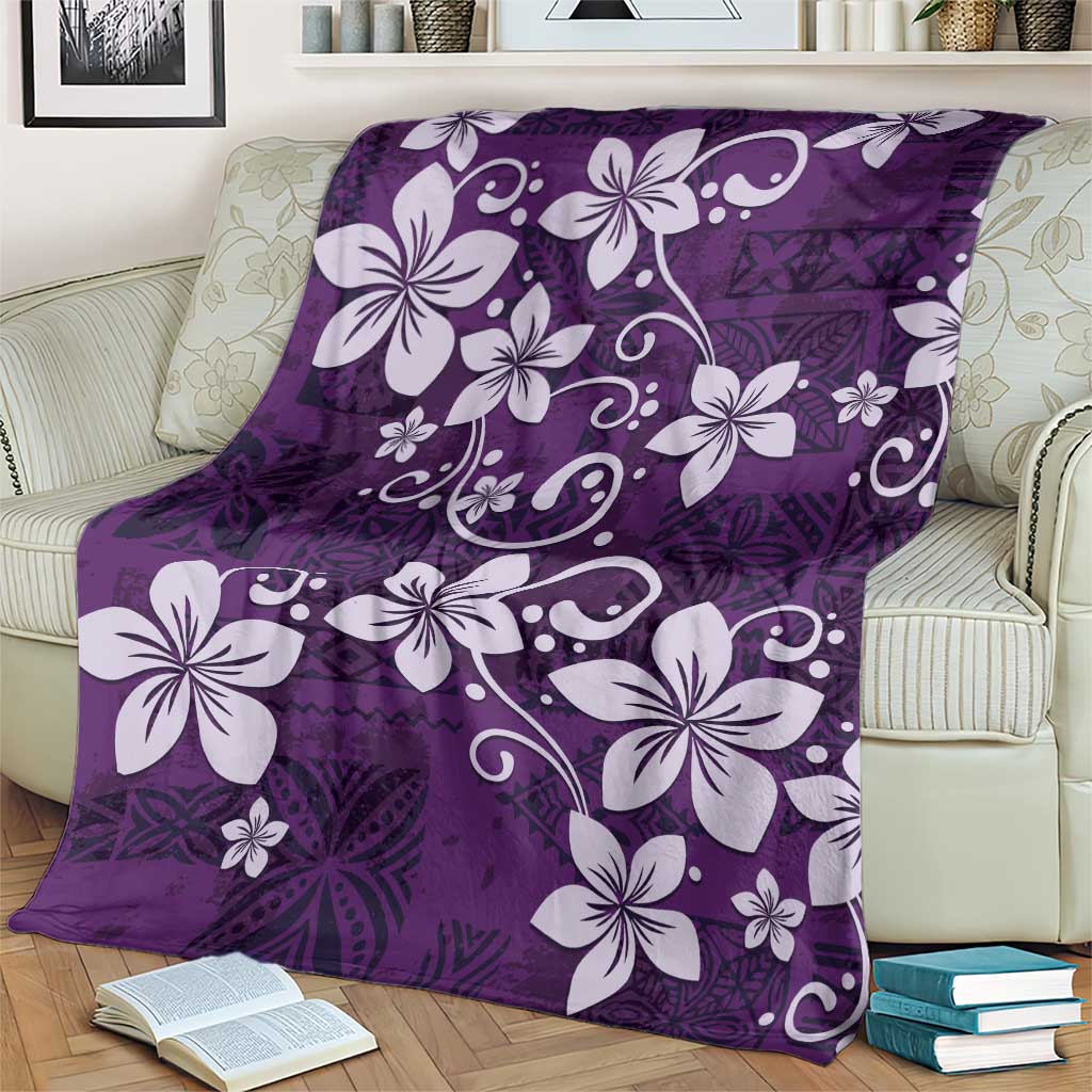 Plumeria Floral Tapa Pattern Amethyst Purple Blanket LT01 - Polynesian Pride