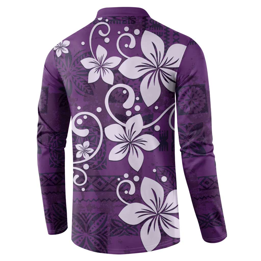 Plumeria Floral Tapa Pattern Amethyst Purple Button Sweatshirt LT01 - Polynesian Pride