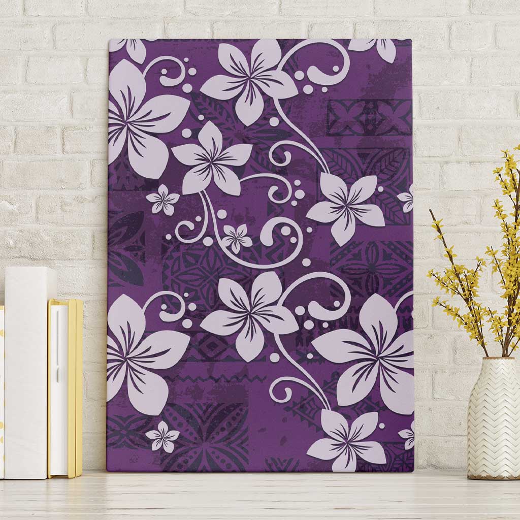 Plumeria Floral Tapa Pattern Amethyst Purple Canvas Wall Art