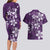 Plumeria Floral Tapa Pattern Amethyst Purple Couples Matching Long Sleeve Bodycon Dress and Hawaiian Shirt