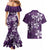 Plumeria Floral Tapa Pattern Amethyst Purple Couples Matching Mermaid Dress and Hawaiian Shirt