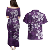 Plumeria Floral Tapa Pattern Amethyst Purple Couples Matching Puletasi and Hawaiian Shirt LT01 - Polynesian Pride