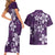 Plumeria Floral Tapa Pattern Amethyst Purple Couples Matching Short Sleeve Bodycon Dress and Hawaiian Shirt