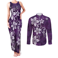 Plumeria Floral Tapa Pattern Amethyst Purple Couples Matching Tank Maxi Dress and Long Sleeve Button Shirt LT01 Purple - Polynesian Pride