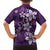 Plumeria Floral Tapa Pattern Amethyst Purple Family Matching Off The Shoulder Long Sleeve Dress and Hawaiian Shirt