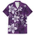 Plumeria Floral Tapa Pattern Amethyst Purple Family Matching Off The Shoulder Long Sleeve Dress and Hawaiian Shirt