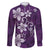 Plumeria Floral Tapa Pattern Amethyst Purple Family Matching Off The Shoulder Long Sleeve Dress and Hawaiian Shirt