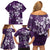 Plumeria Floral Tapa Pattern Amethyst Purple Family Matching Off Shoulder Short Dress and Hawaiian Shirt