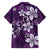 Plumeria Floral Tapa Pattern Amethyst Purple Family Matching Off Shoulder Short Dress and Hawaiian Shirt