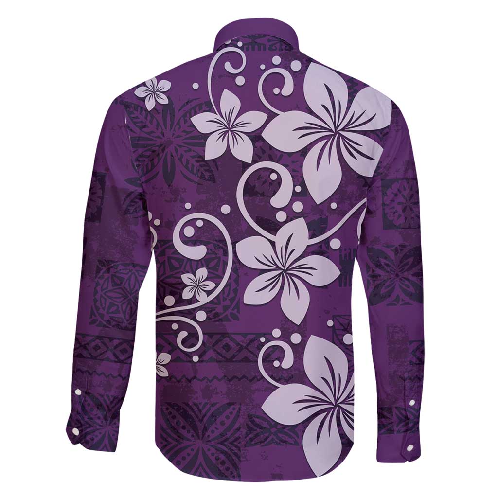 Plumeria Floral Tapa Pattern Amethyst Purple Family Matching Puletasi and Hawaiian Shirt LT01 - Polynesian Pride