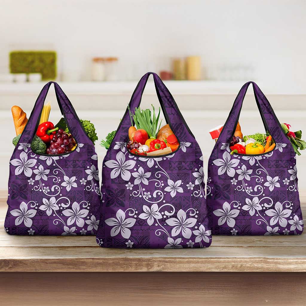 Plumeria Floral Tapa Pattern Amethyst Purple Grocery Bag LT01 3-pack One Size Purple - Polynesian Pride
