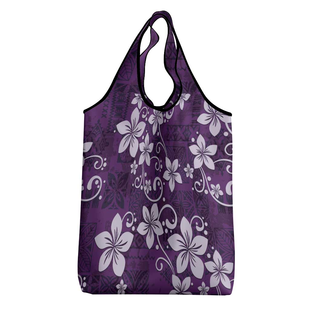 Plumeria Floral Tapa Pattern Amethyst Purple Grocery Bag LT01 - Polynesian Pride