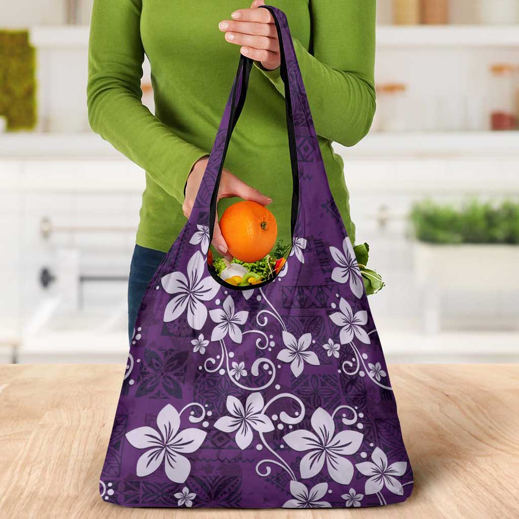 Plumeria Floral Tapa Pattern Amethyst Purple Grocery Bag LT01 - Polynesian Pride