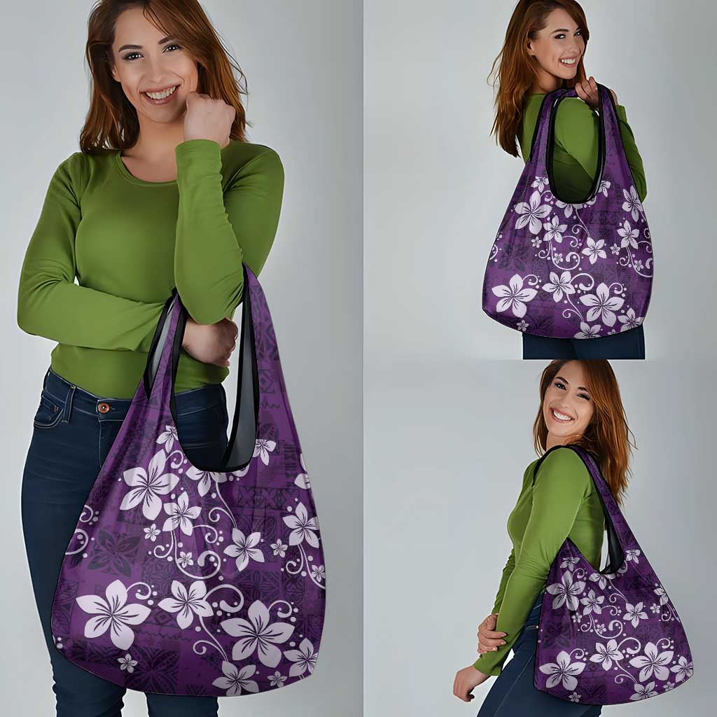 Plumeria Floral Tapa Pattern Amethyst Purple Grocery Bag LT01 - Polynesian Pride