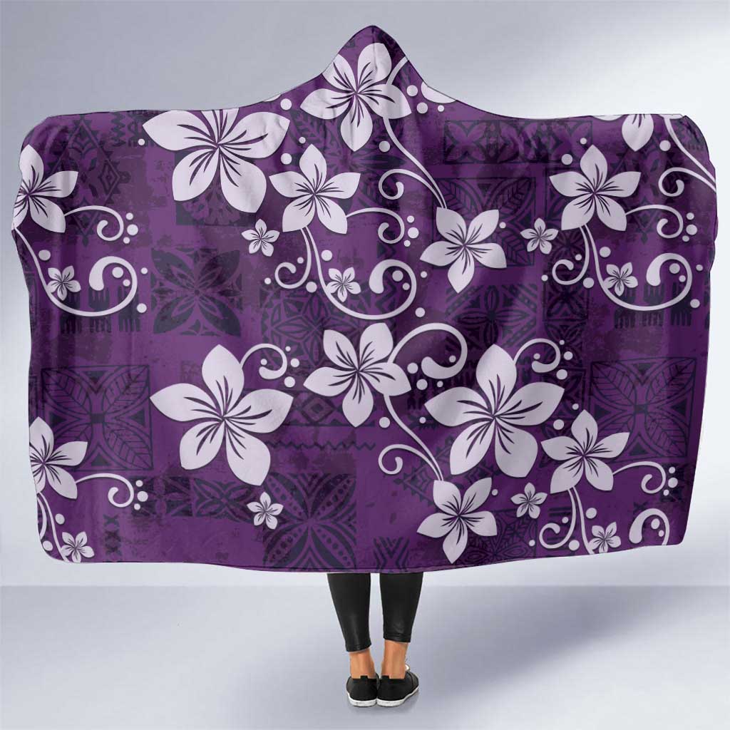 Plumeria Floral Tapa Pattern Amethyst Purple Hooded Blanket LT01 One Size Purple - Polynesian Pride