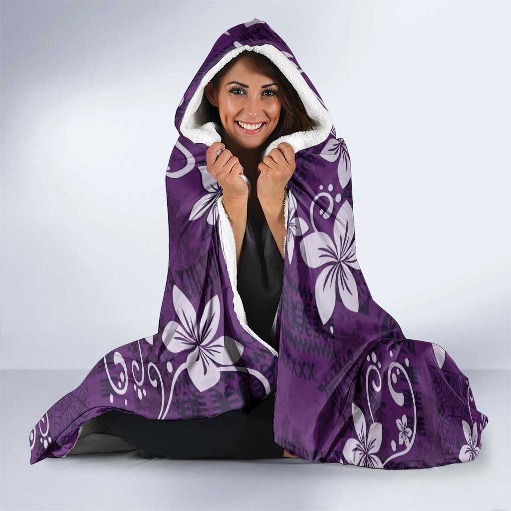 Plumeria Floral Tapa Pattern Amethyst Purple Hooded Blanket LT01 - Polynesian Pride