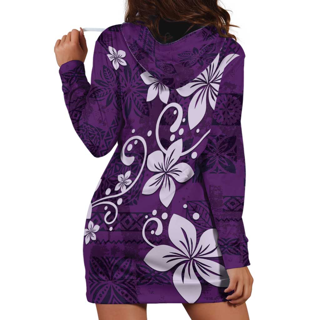 Plumeria Floral Tapa Pattern Amethyst Purple Hoodie Dress LT01 - Polynesian Pride