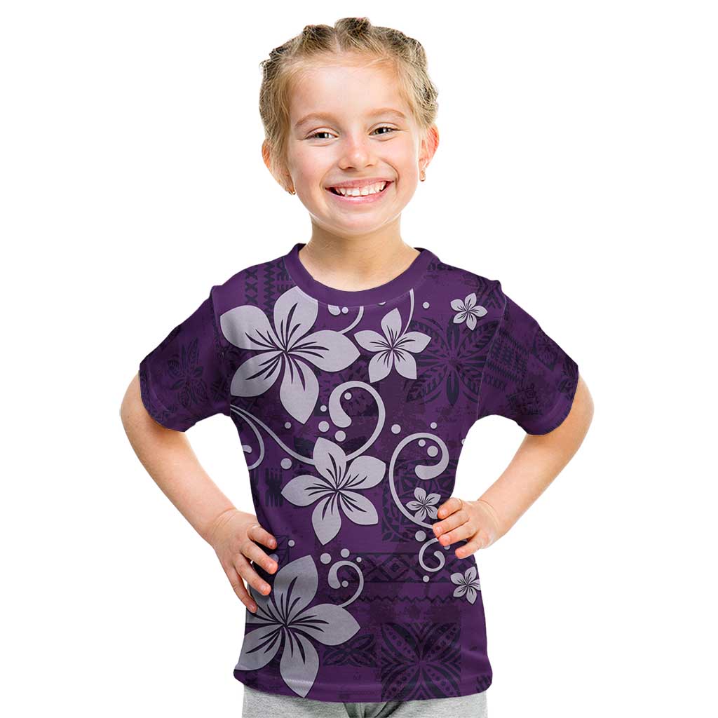 Plumeria Floral Tapa Pattern Amethyst Purple Kid T Shirt