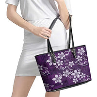 Plumeria Floral Tapa Pattern Amethyst Purple Leather Tote Bag LT01 - Polynesian Pride