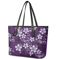 Plumeria Floral Tapa Pattern Amethyst Purple Leather Tote Bag LT01 - Polynesian Pride
