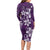 Plumeria Floral Tapa Pattern Amethyst Purple Long Sleeve Bodycon Dress