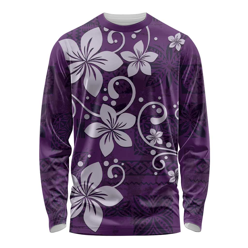 Plumeria Floral Tapa Pattern Amethyst Purple Long Sleeve Shirt