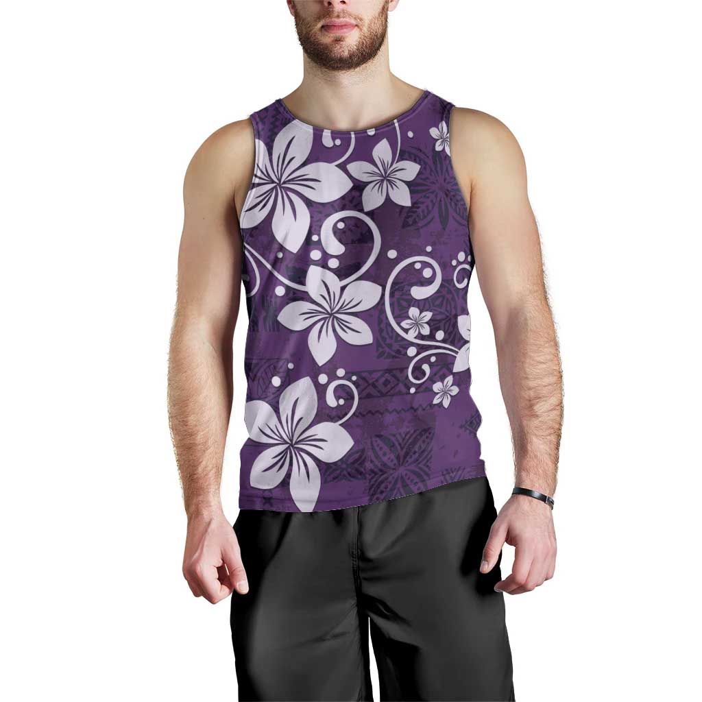 Plumeria Floral Tapa Pattern Amethyst Purple Men Tank Top LT01 - Polynesian Pride