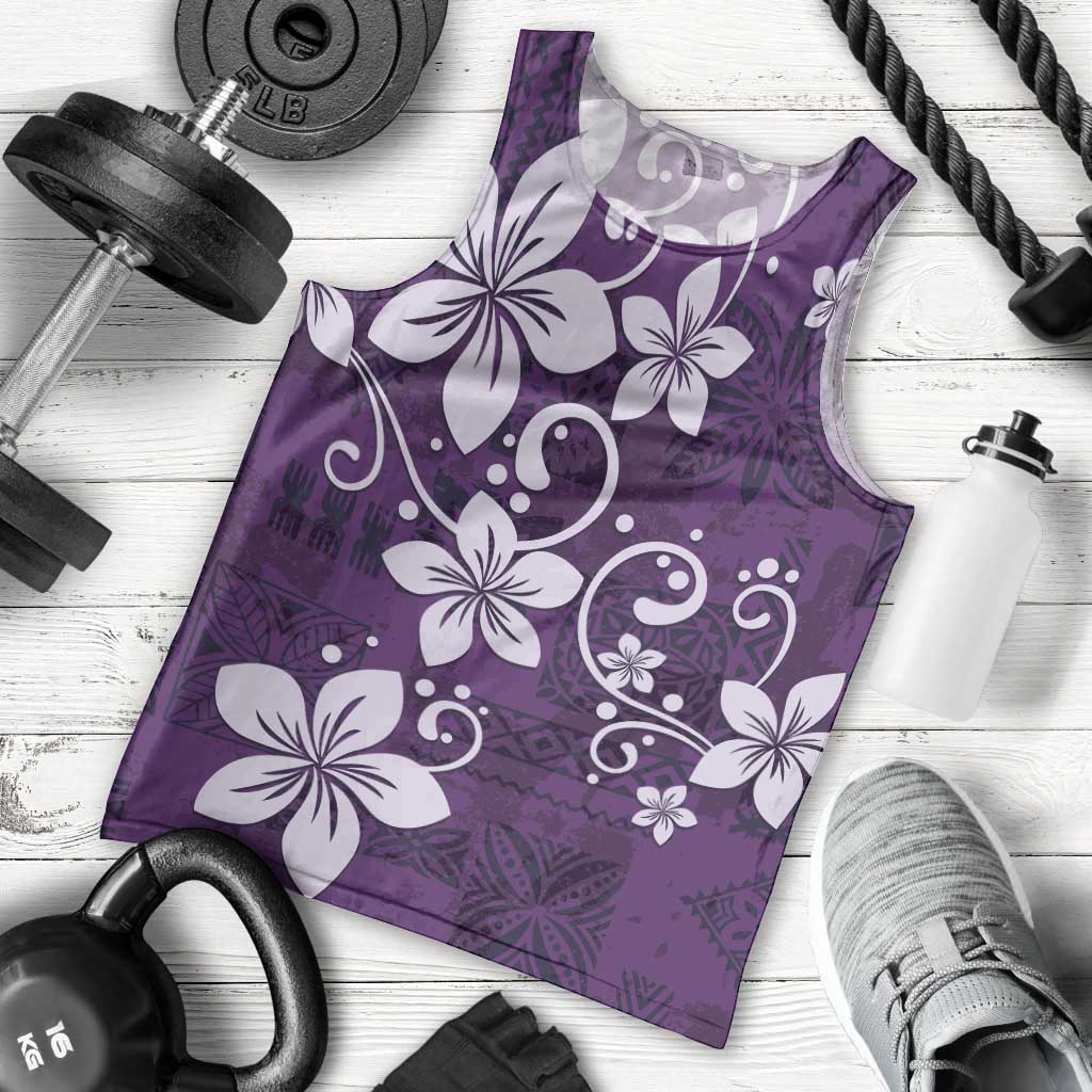 Plumeria Floral Tapa Pattern Amethyst Purple Men Tank Top LT01 - Polynesian Pride