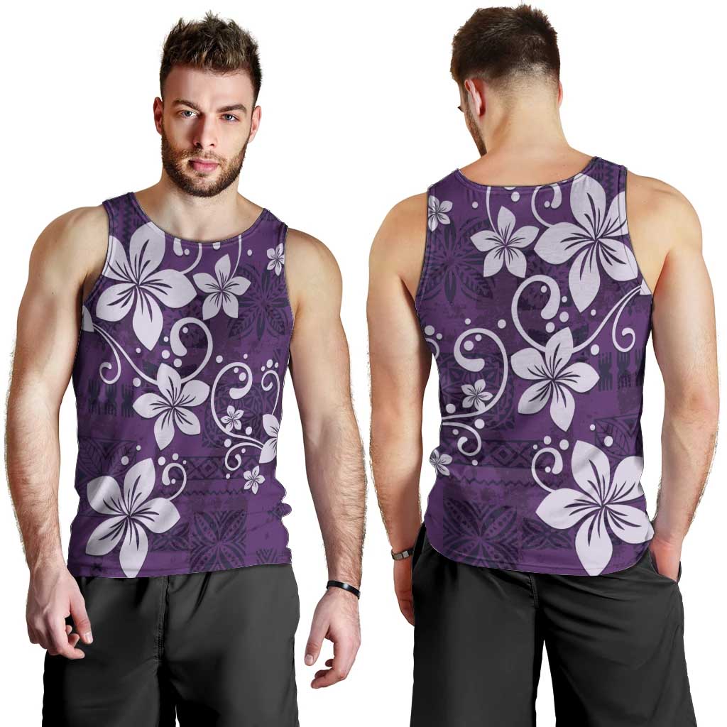 Plumeria Floral Tapa Pattern Amethyst Purple Men Tank Top LT01 - Polynesian Pride