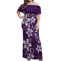 Plumeria Floral Tapa Pattern Amethyst Purple Off Shoulder Maxi Dress LT01 Women Purple - Polynesian Pride