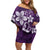 Plumeria Floral Tapa Pattern Amethyst Purple Off Shoulder Short Dress