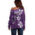 Plumeria Floral Tapa Pattern Amethyst Purple Off Shoulder Sweater