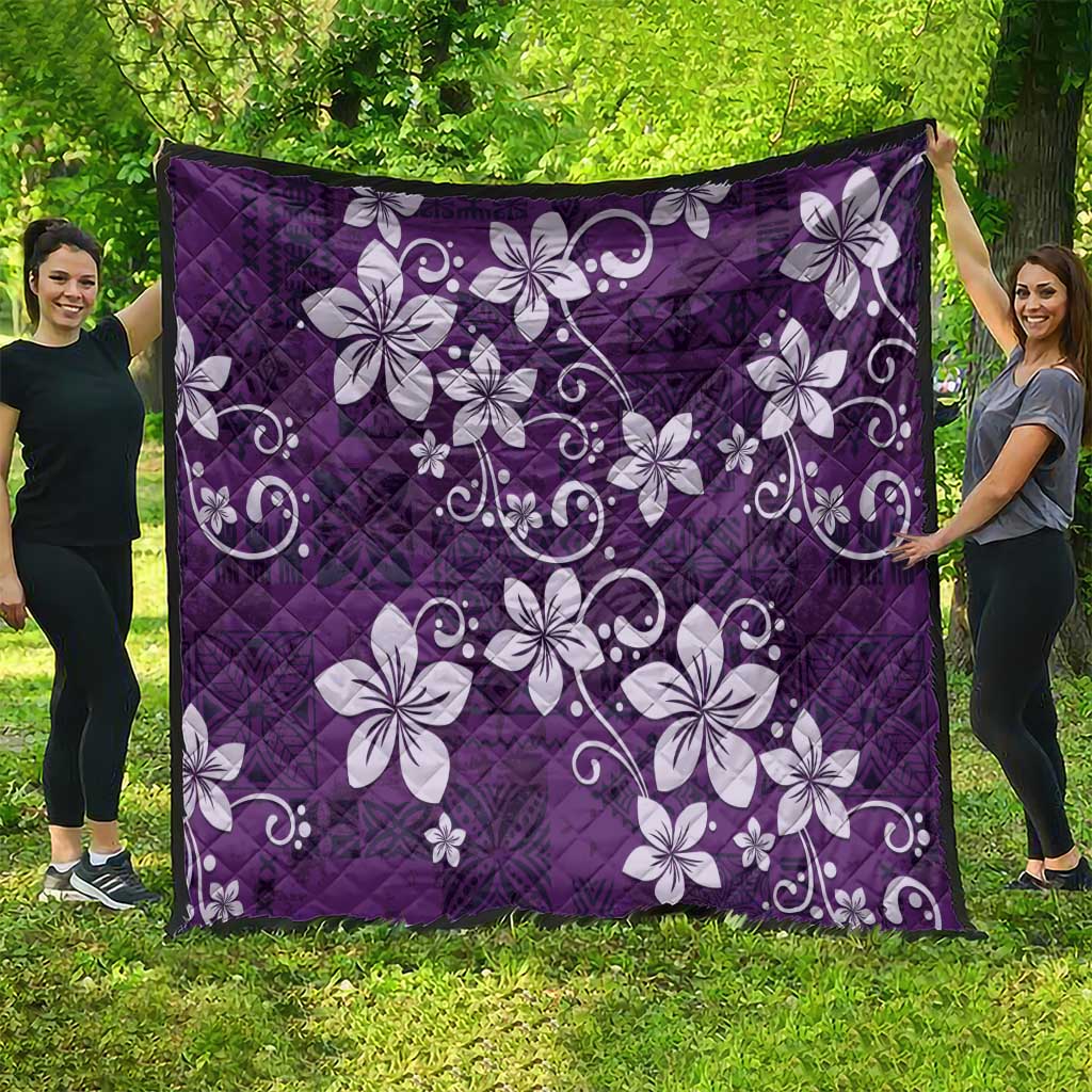 Plumeria Floral Tapa Pattern Amethyst Purple Quilt