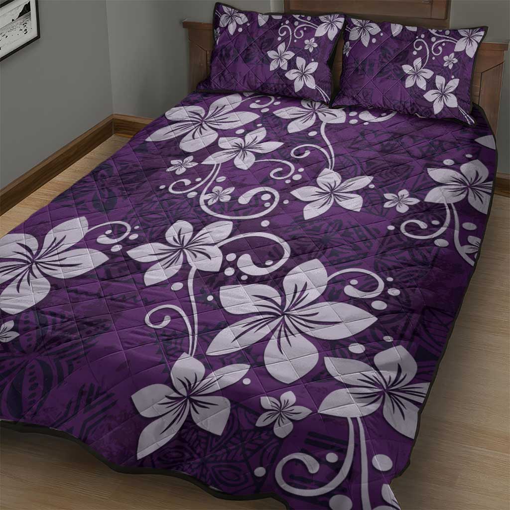 Plumeria Floral Tapa Pattern Amethyst Purple Quilt Bed Set LT01 - Polynesian Pride