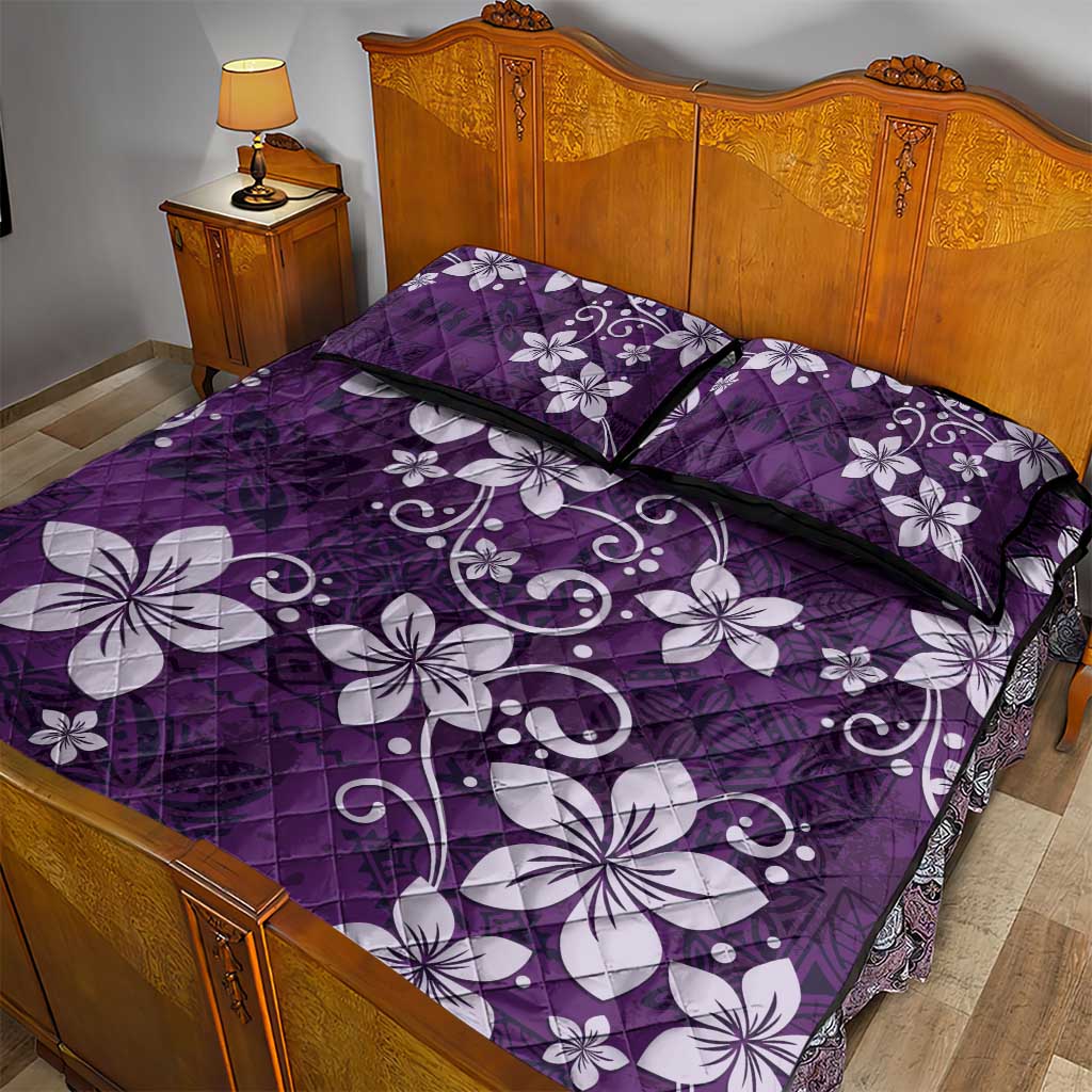 Plumeria Floral Tapa Pattern Amethyst Purple Quilt Bed Set LT01 - Polynesian Pride