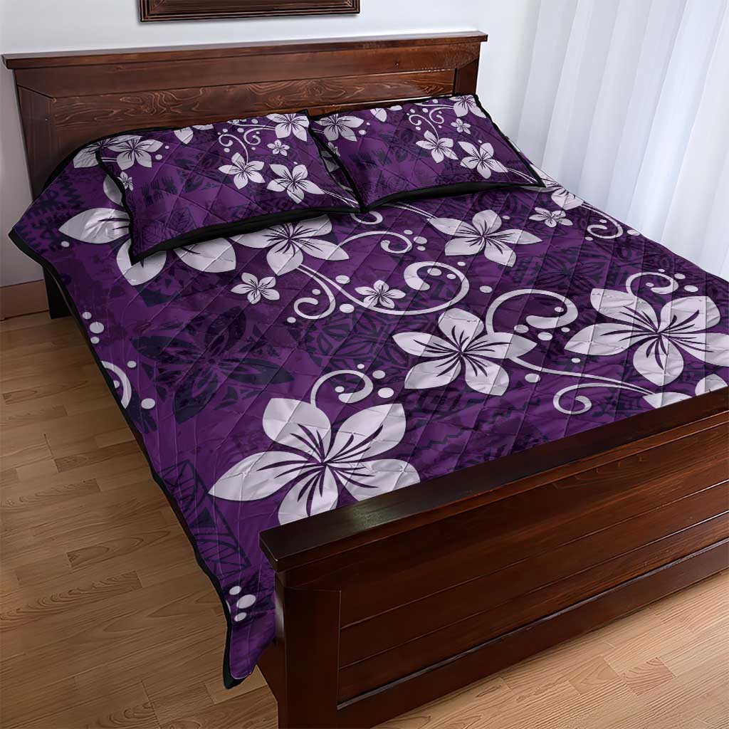 Plumeria Floral Tapa Pattern Amethyst Purple Quilt Bed Set LT01 - Polynesian Pride