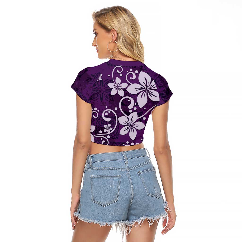 Plumeria Floral Tapa Pattern Amethyst Purple Raglan Cropped T Shirt LT01 - Polynesian Pride