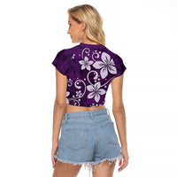 Plumeria Floral Tapa Pattern Amethyst Purple Raglan Cropped T Shirt LT01 - Polynesian Pride