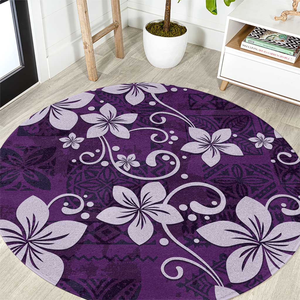 Plumeria Floral Tapa Pattern Amethyst Purple Round Carpet