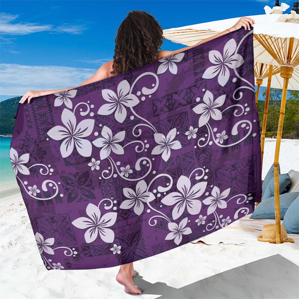Plumeria Floral Tapa Pattern Amethyst Purple Sarong