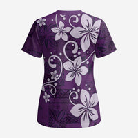 Plumeria Floral Tapa Pattern Amethyst Purple Scrub Top LT01 - Polynesian Pride