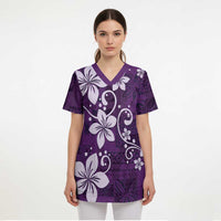 Plumeria Floral Tapa Pattern Amethyst Purple Scrub Top LT01 - Polynesian Pride