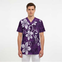 Plumeria Floral Tapa Pattern Amethyst Purple Scrub Top LT01 - Polynesian Pride